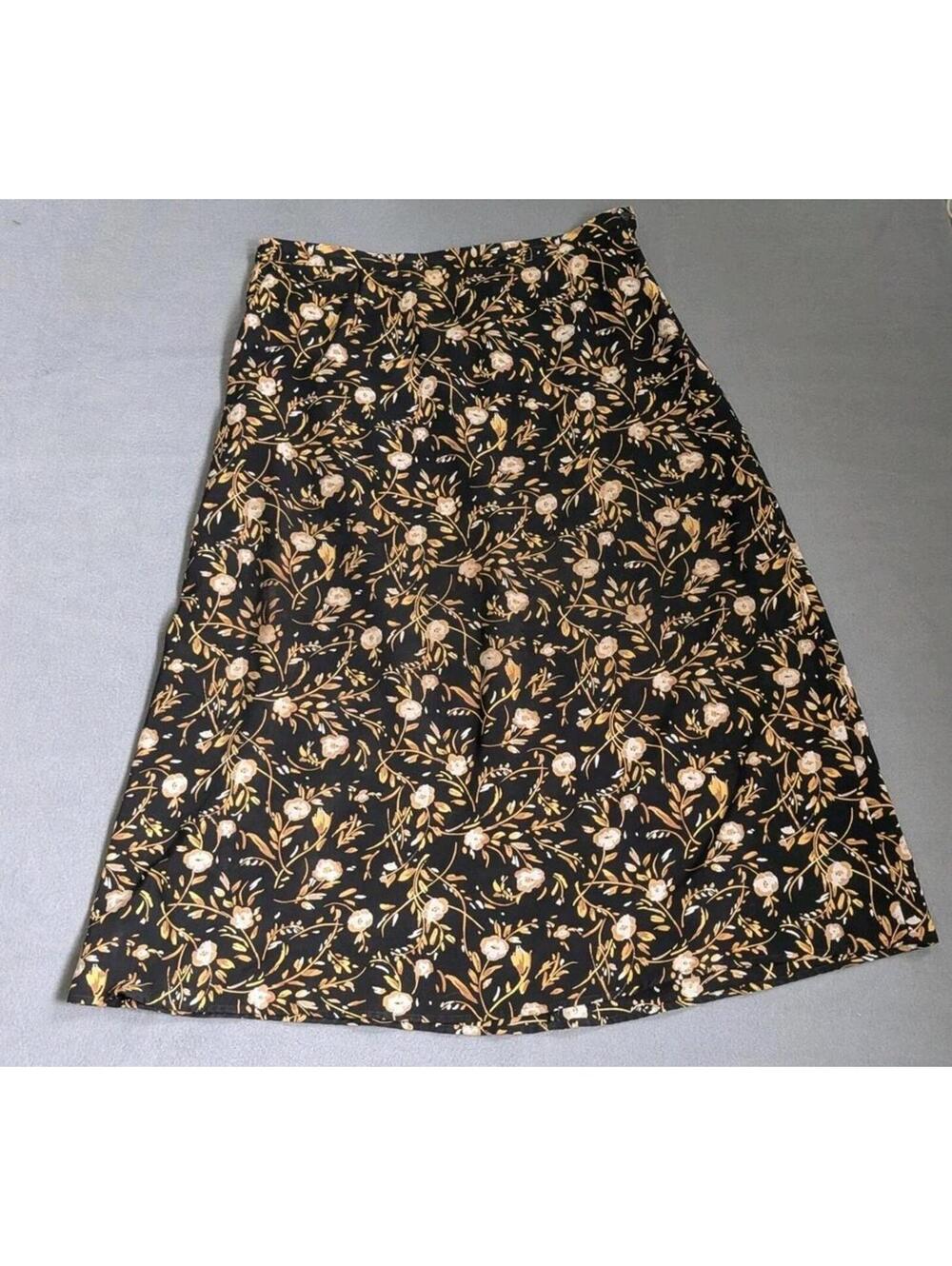 JH Collectibles Skirt Womens L Black Floral A Line Long Zip Polyester Boho